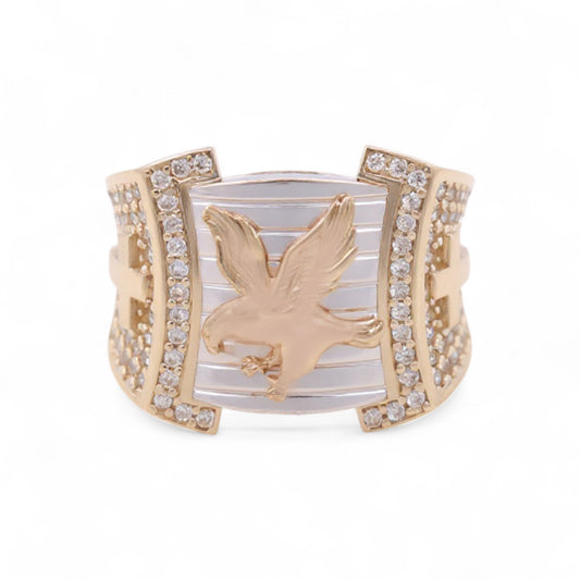 14K Yellow, White and Rose Gold Eagle Men's Ring with Cz / Size: 10.5 / Weight: 9.1 GR / COMR3T4EG-1