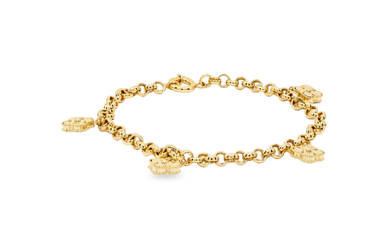 10K Yellow Gold Rolo Women's Bracelet with Hanging Clovers / Size: 7.5" / Weight: 4.8 GR / B25-96