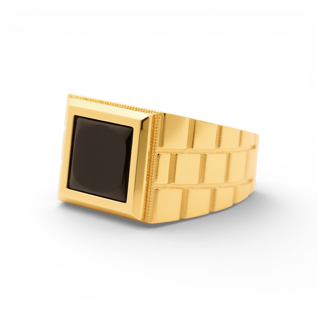 14K Yellow Gold Fashion Men's Ring with Onyx / Size: 10.5 / Weight: 5.4 GR / P04FM-545
