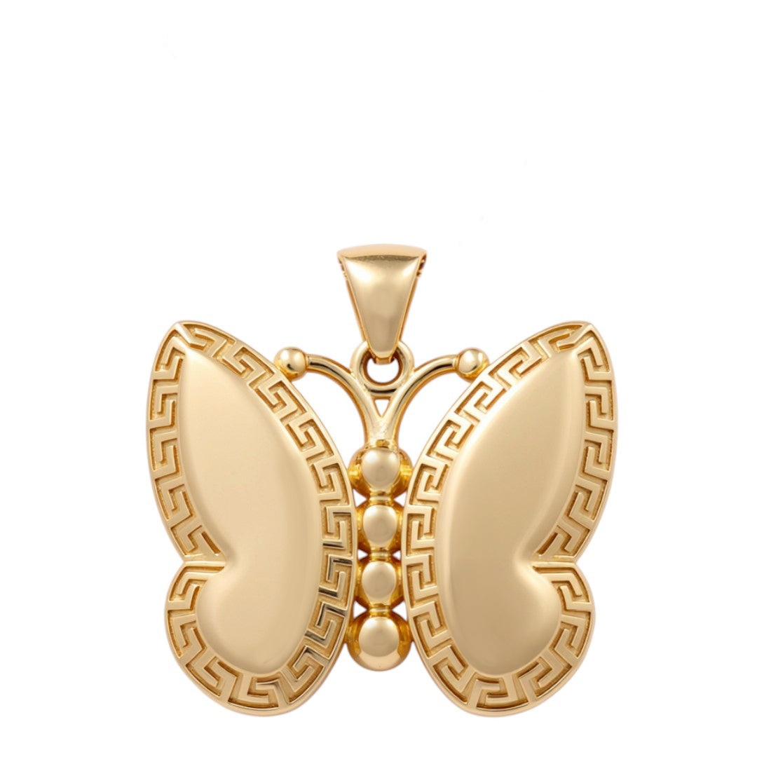 14K Yellow Gold Butterfly Pendant with Greek Design / Size: 16 MM / Weight: 2.8 GR / COPD4BF-2