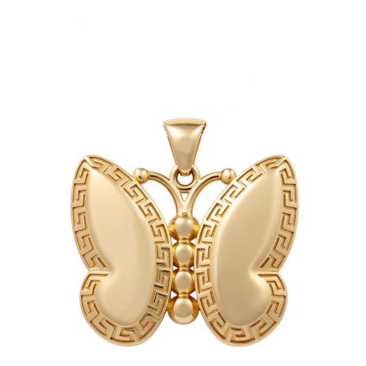 14K Yellow Gold Butterfly Pendant with Greek Design / Size: 16 MM / Weight: 2.8 GR / COPD4BF-2