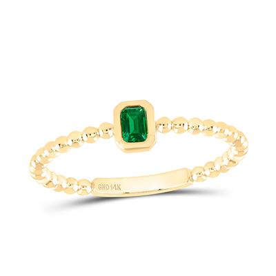 14K Yellow Gold Women's Rings with Emerald and Diamond / Size: 7.5  / Stone: 3.7x2.6mm