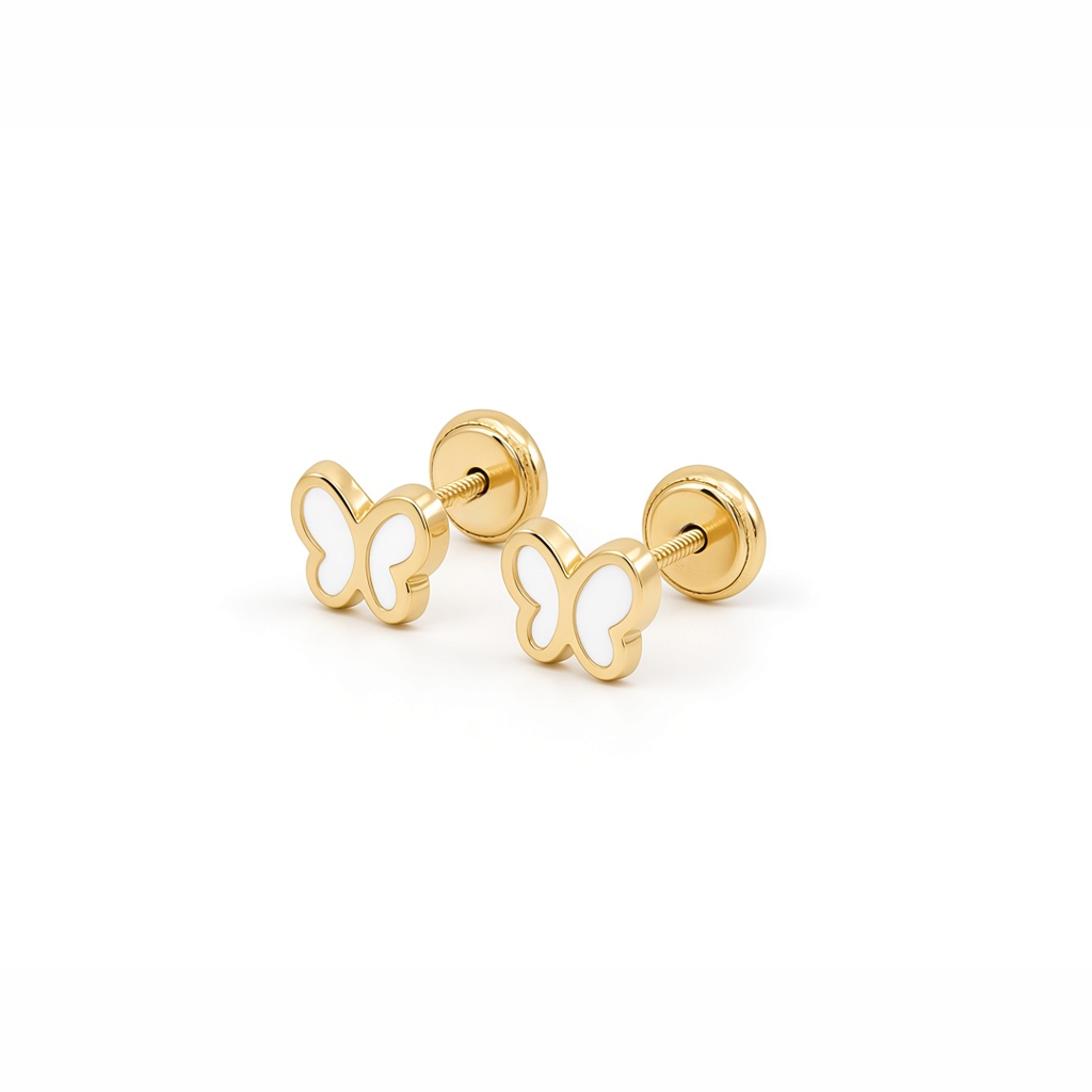 14K Yellow Gold Fashion Butterfly Stud Earrings / 6-241801P