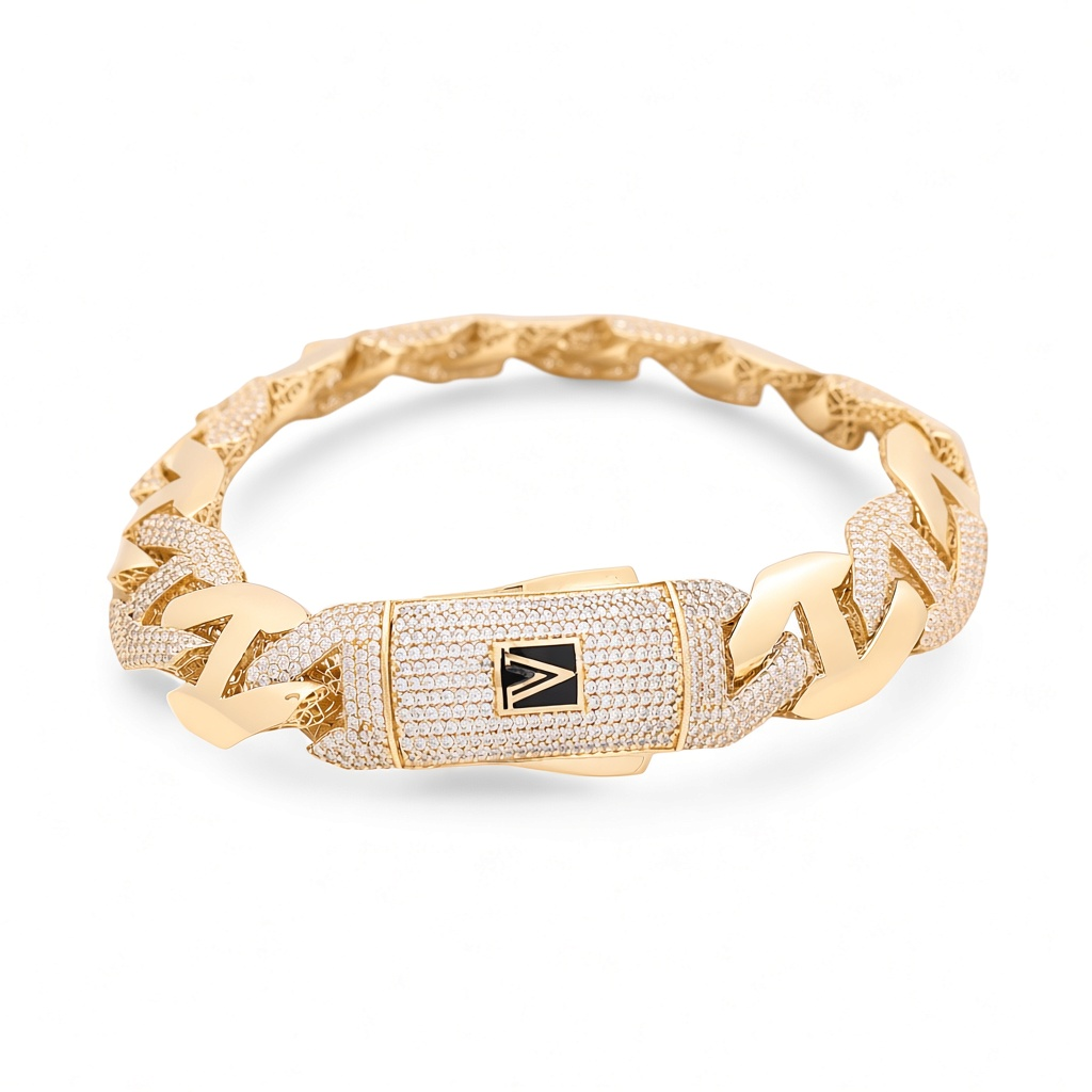 14K Yellow Gold Fashion Men's Bracelet / Stone: Cz / Size: 13.5mm 8" / Weight: 33 GR / 711-55135