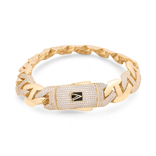 Pulsera de moda para hombre de oro amarillo 14K / Piedra: Zirconia / Medida: 13.5mm 8" / Peso: 33 GR / 711-55135