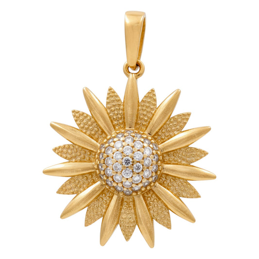 14K Yellow Gold Flower Pendant with Cz / Weight: 3 GR / P02P-1591