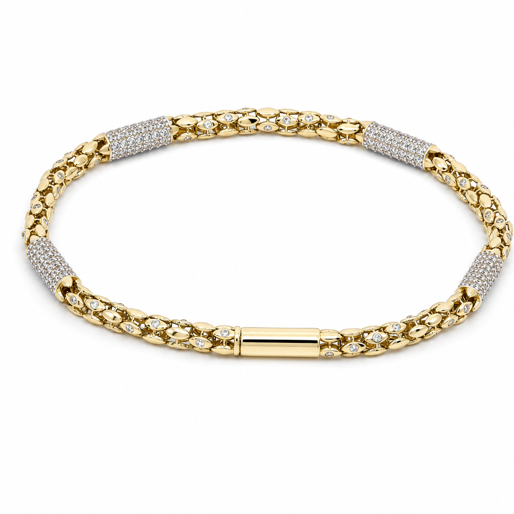 14K Yellow Gold Fashion Men's Bracelet with Cz / Size: 4mm 8'' / Weight: 9.4 GR / DOMB4FS4-8