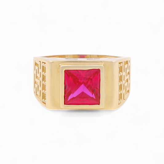 14k Square Kids Ring with Red Cz / Size 4.5 / Weight 3 GR / COKR4FS