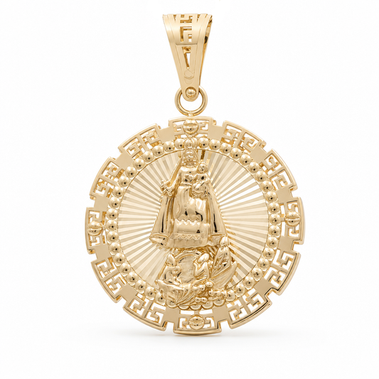 14K Yellow Gold Virgen de la Caridad Medal Pendant / Size: 30mm / Weight: 6.2 GR