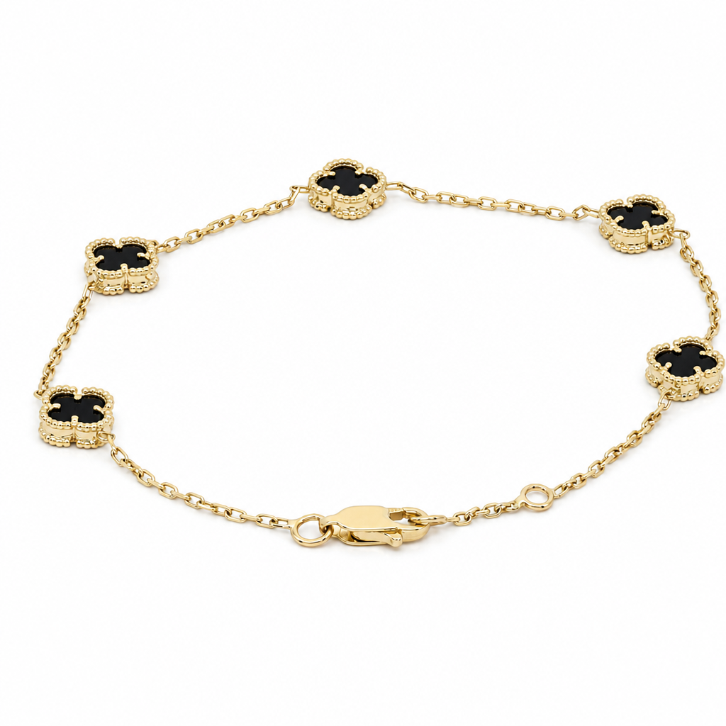 10K Yellow Gold Women's Bracelet with Small Black Clovers / Size: 7.5'' / Weight: 4.2 GR / LLBWB0CLV