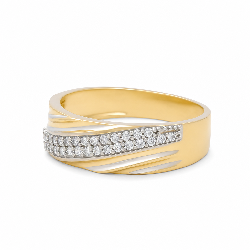 14K Yellow Gold Men's Wedding Band / Size:10 / Stone:Cz / Weight: 3.3 GR