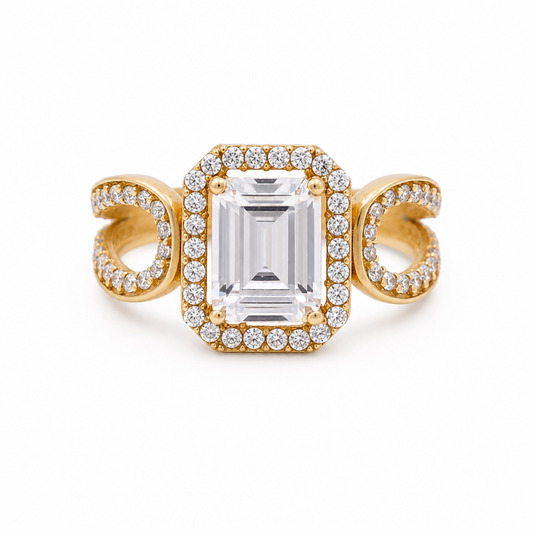14k Yellow Gold Women's Engagement Ring with Cz Size: 7 / Weight 4.5 GR