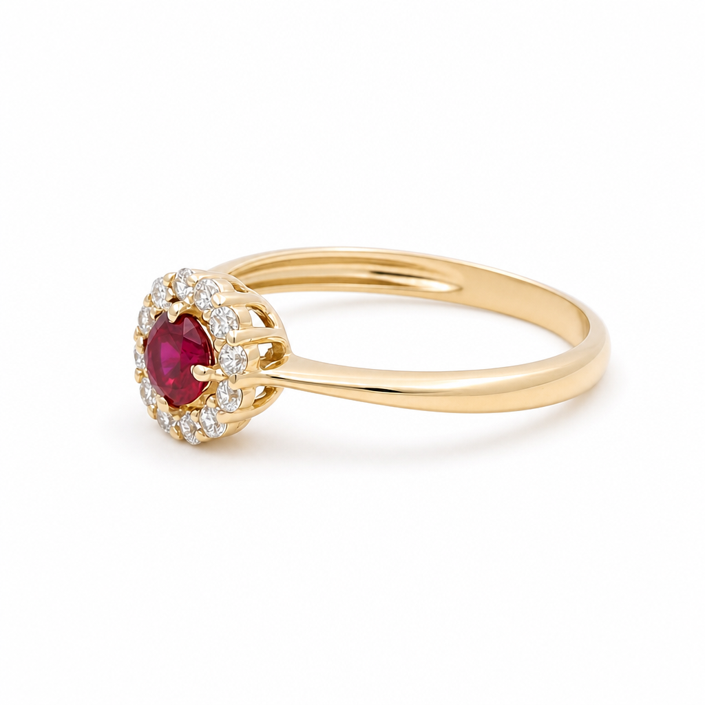 14K Yellow Gold Fashion Women's Rings with Red Cz Stone / Size:7.5 / Weight: 2.1GR
