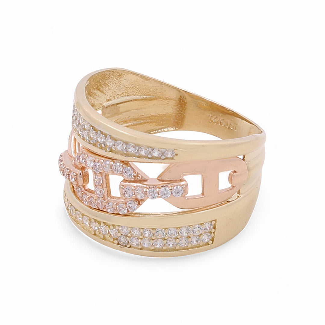 14K Yellow and Rose Gold Woman Fashion Ring / CZ / Size: 7 / COWR4FS-125