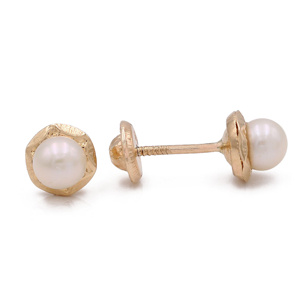 14k Yellow Gold Stud Earrings With Pearl/ 6-680501PN