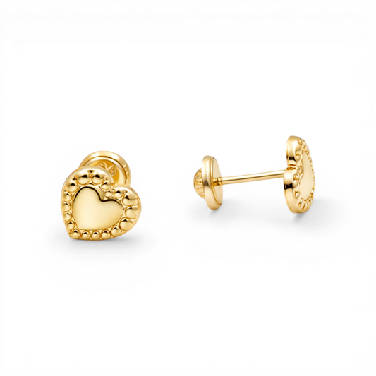 14k Yellow Gold Heart Stud Earrings With Cz / 6-A29401P7