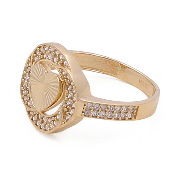 14K Yellow Gold Heart Women's Ring with Cz / Size: 7 / Weight 2.6gr / COWR4HR-19