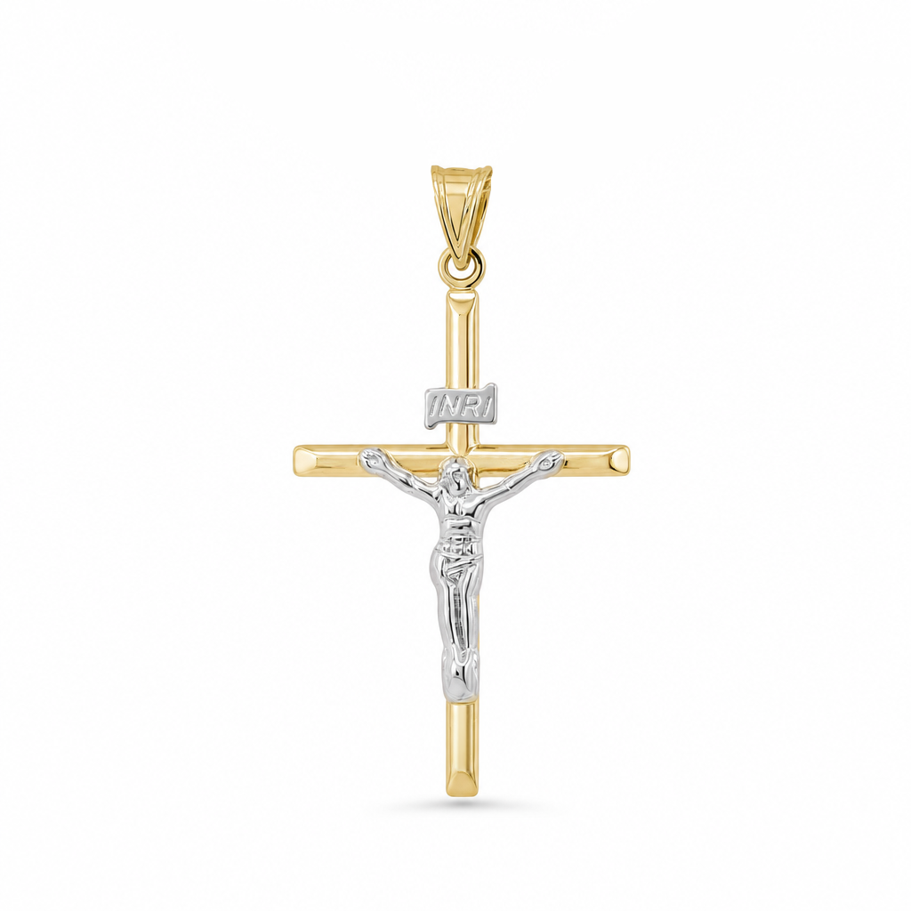 14K Yellow & White Gold Cross Pendant  / Weight: 1 GR / P66P-251