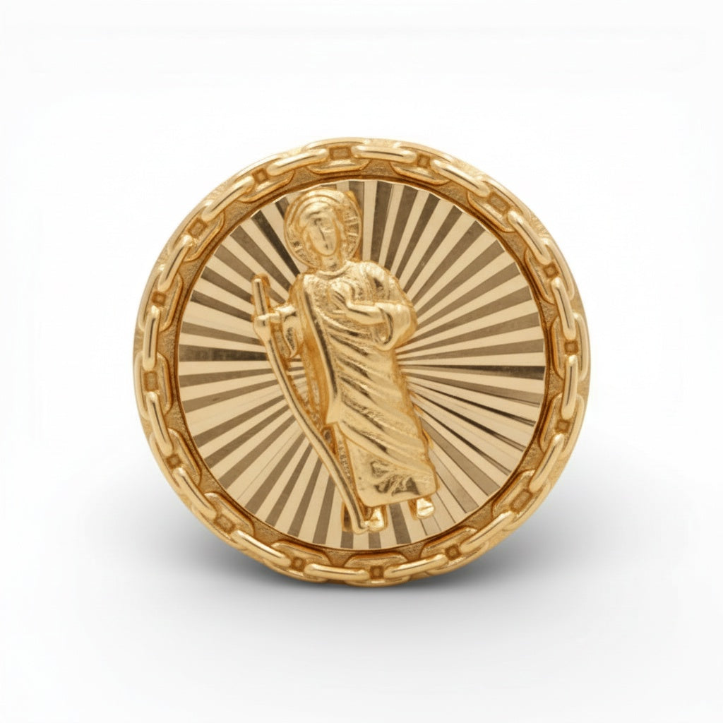 10K Yellow Gold San Judas Men's Ring / Size: 10.5 / Weight: 5.2 GR
