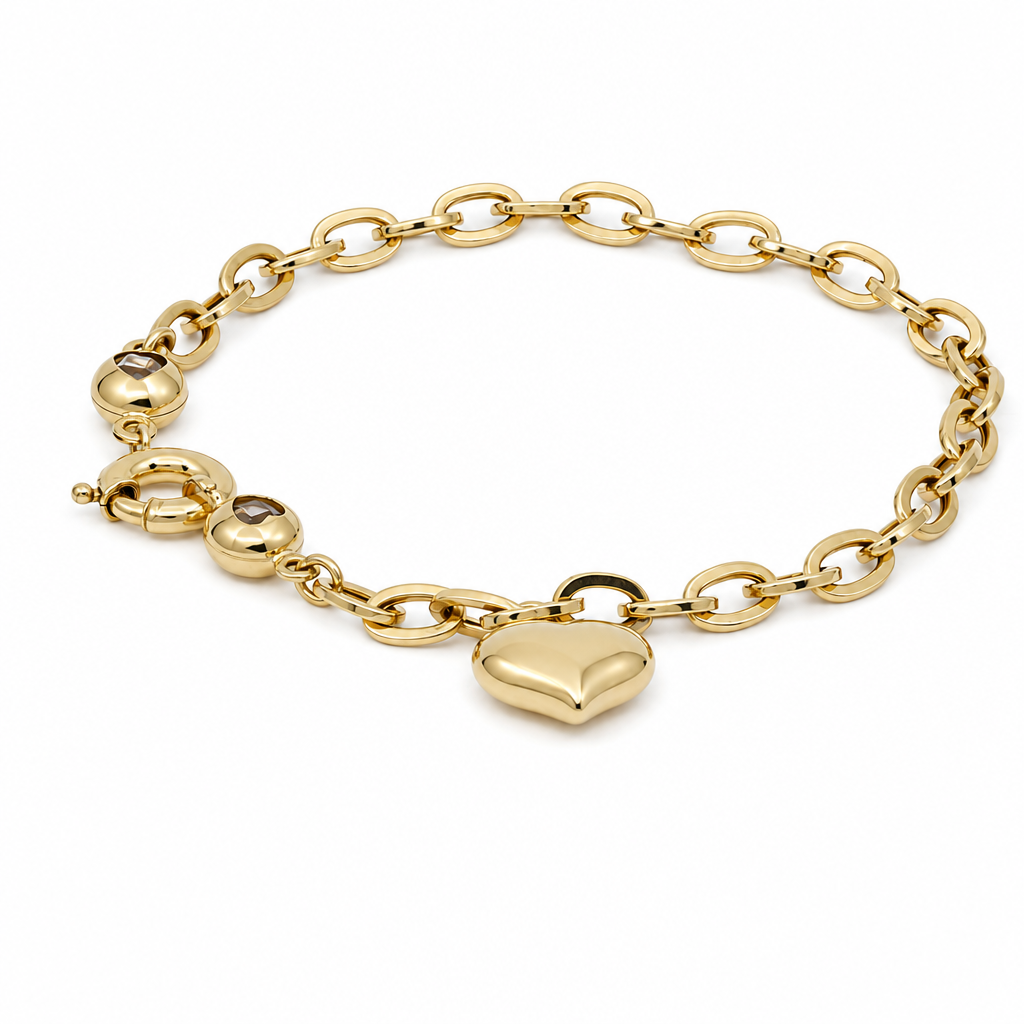 14K Yellow Gold Fashion Women's Bracelet with Hanging Heart / Size: 7.5" / Weight 5.2 GR / DOWB4HR-3