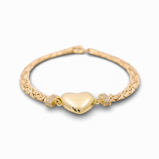 10K Yellow Gold Byzantine Link Women's Bracelet with Heart / Stone: Cz / Size: 7.5" / Weight: 5.8 GR