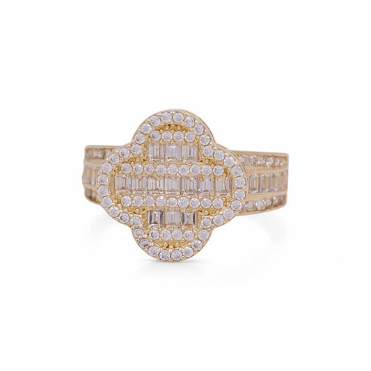 Anillo de oro amarillo de 10 quilates con trébol para mujer / CZ / Tamaño: 8 / Peso: 3,8 GR / DPWR0CLV