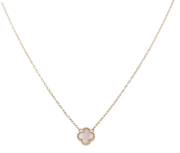 14k  Yellow Gold White Clover Necklace  / Size: 18'' / Weight: 3gr / BQNK4CLV-3