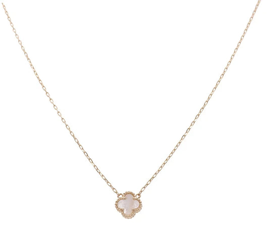 14k  Yellow Gold White Clover Necklace  / Size: 18'' / Weight: 3gr / BQNK4CLV-3