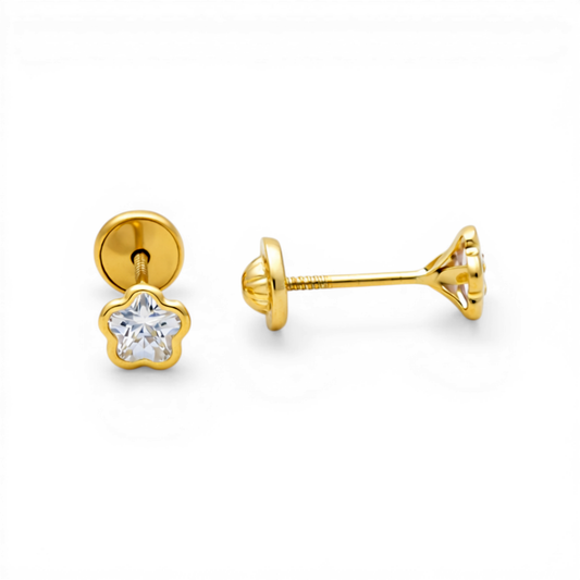 14k Yellow Gold Star Stud Earrings with Cz / 6-756701PS