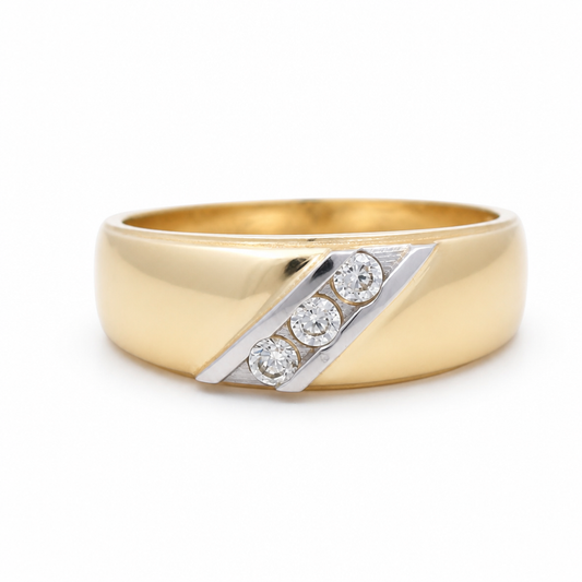 14K Yellow and White Gold Men's Wedding Band / Stone: Cz / Size: 10 / Weight: 2.9 GR