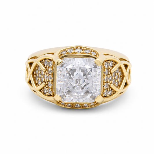 14K Yellow Gold SQ Fashion Men's Ring with White Cz / Size: 11 / Weight: 12.7 GR