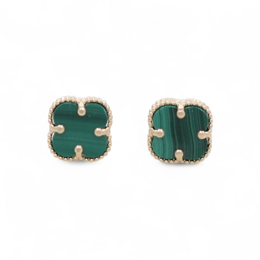 10K Yellow Gold Small Green Clover Stud Earrings / Size: 8MM / Weight: 1.5 GR / BQES0CLV-1