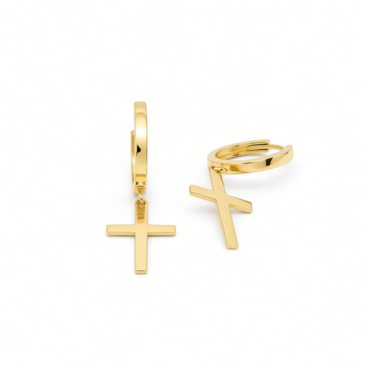 10K Yellow Gold Hoop Earrings with Cross Charm / Weight: 2 GR / DOEH0CS