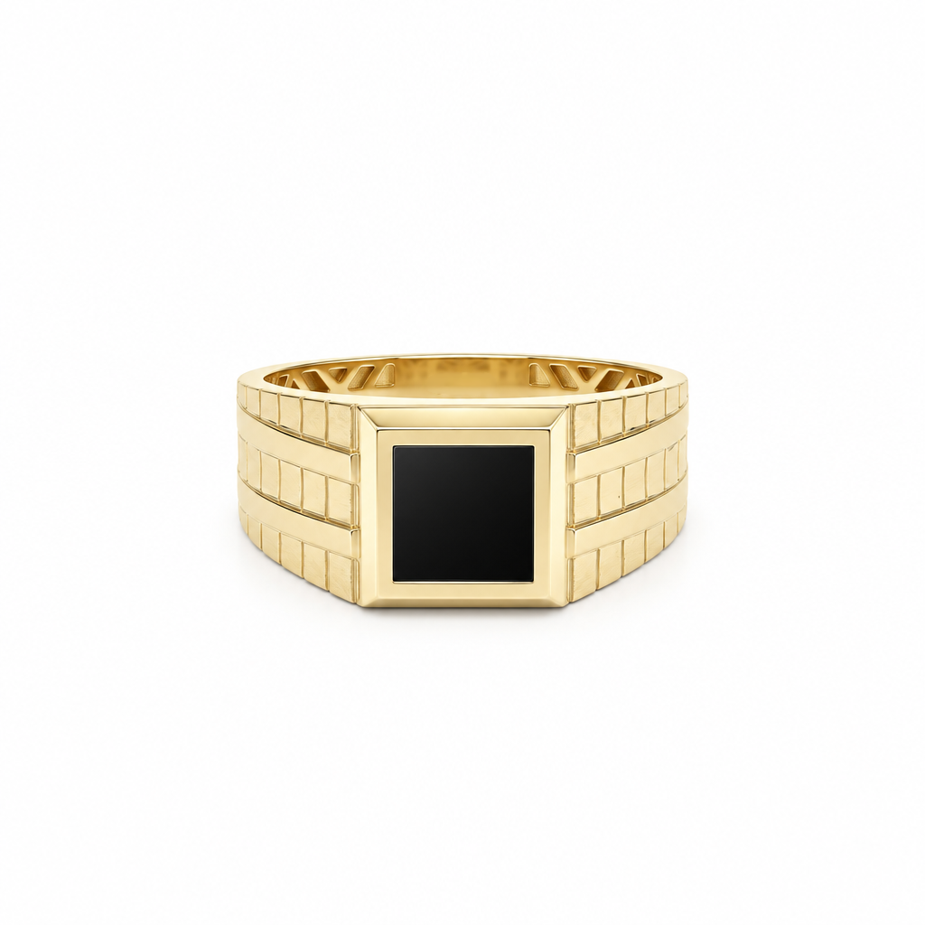 14K Yellow Gold Fashion Men's Ring with Onyx / Size: 11 / Weight: 4.5 GR / DQMR4FS-16
