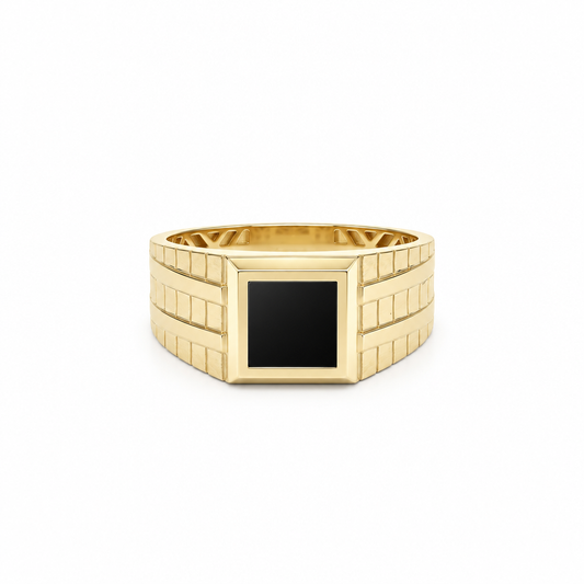 14K Yellow Gold Fashion Men's Ring with Onyx / Size: 11 / Weight: 4.5 GR / DQMR4FS-16