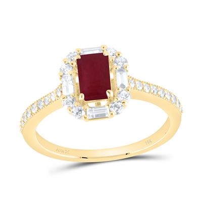 14K Yellow Gold Women's Rings Emerald with Ruby and Diamonds / Stone: 3