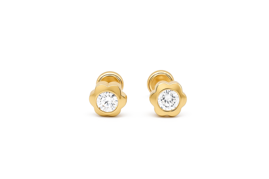 14K Yellow Gold Flower Stud Earrings with Cz / 6-B08801PS4