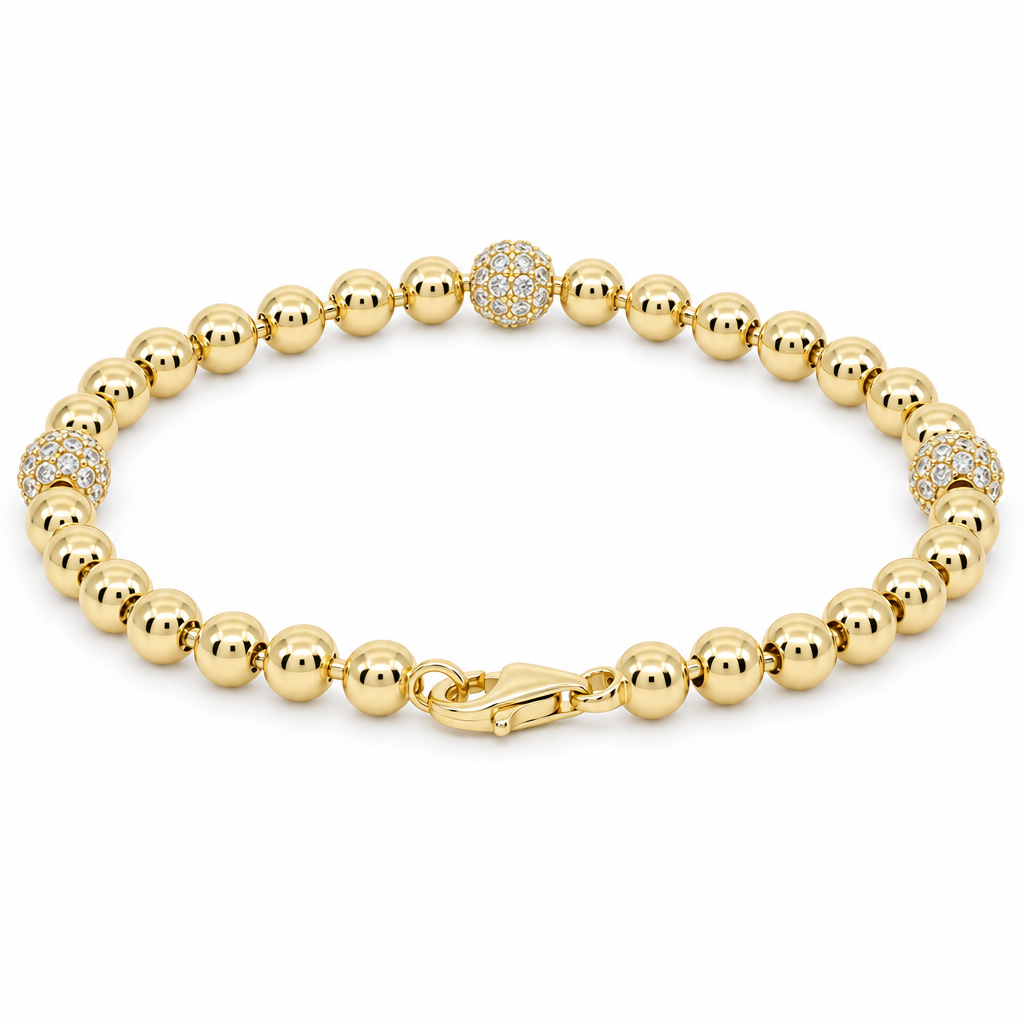 14K Yellow Gold Fashion Balls Women's Bracelet / Size: 7'' / Weight: 5.8 GR / DQWB4BLLS