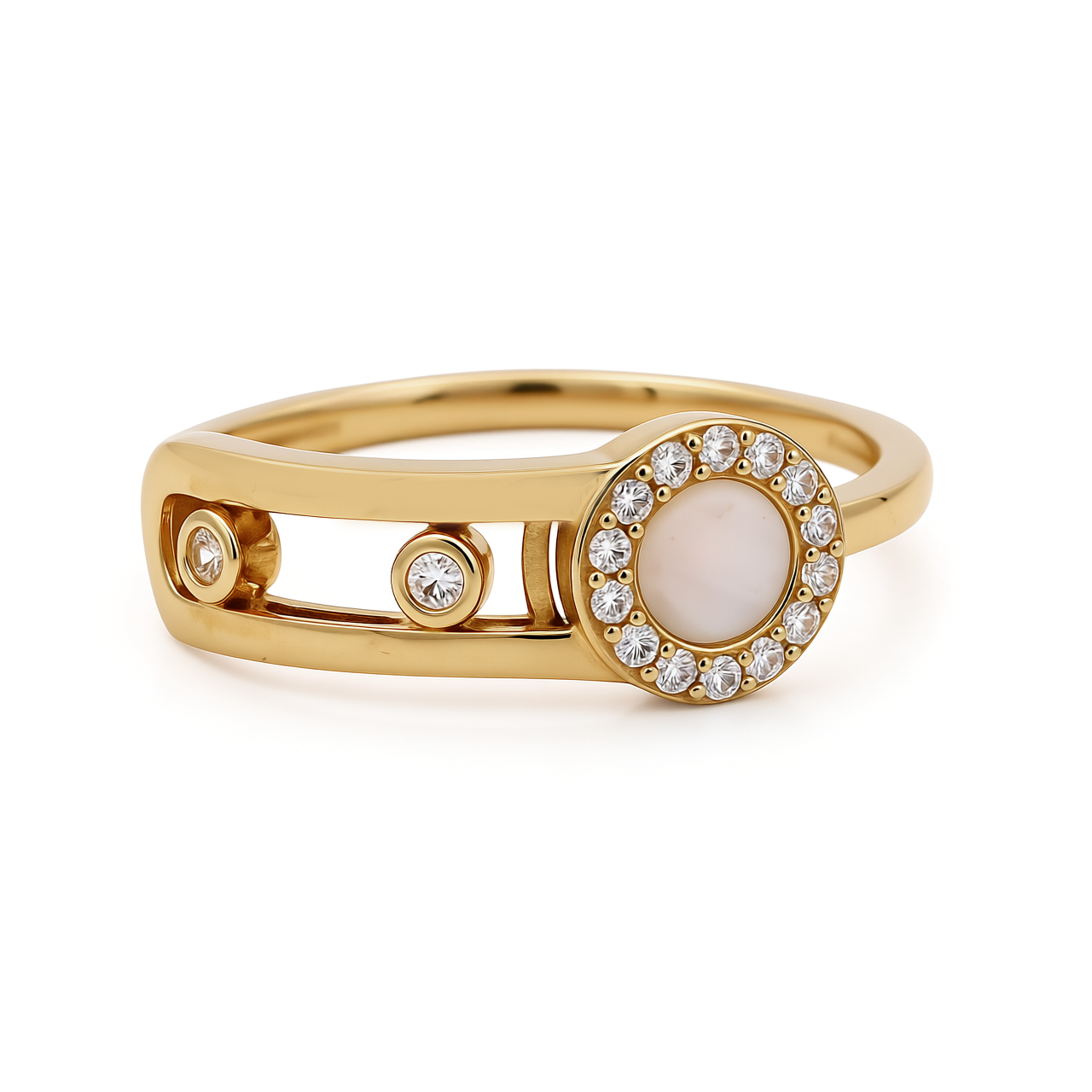14K Yellow Gold Fashion Women's Ring with mother of Pearl and Cz / Size: 7 / Weight: 2.1 GR / CEEWR4FS-5
