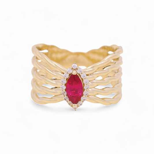 10K Yellow Gold Women's Fashion Ring with Red Cz / Size: 7 / Weight: 4.1 GR