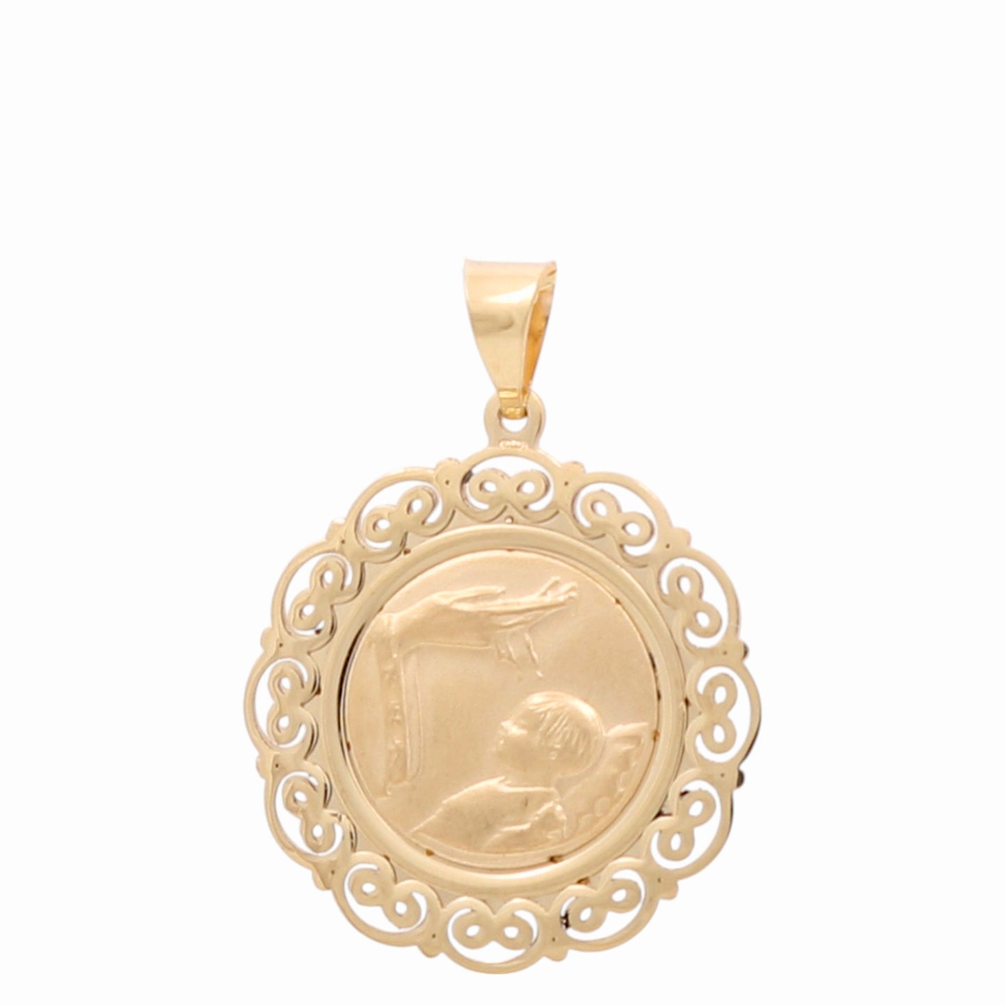 14K Yellow Gold Baptism Medal Pendant / 20MM / Weight: 2.8 GR / 000-09741