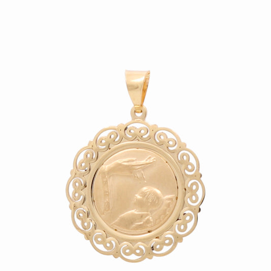 14K Yellow Gold Baptism Medal Pendant / 20MM / Weight: 2.8 GR / 000-09741