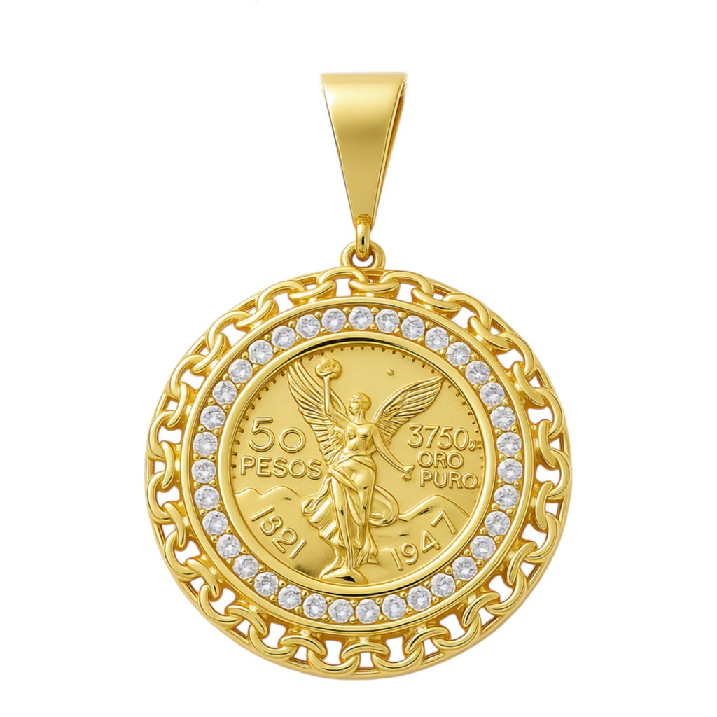 14K Yellow Gold Centenario Pendant / Weight: 5.6 GR / Stone: Cz