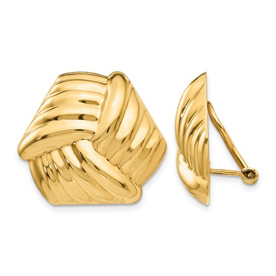 14k Ribbed Design Omega Back Woman's Earrings / H908