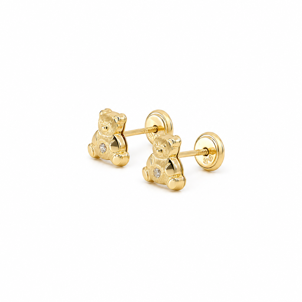 14k Yellow Gold Bear Stud Earrings with Cz / 6-438301PS