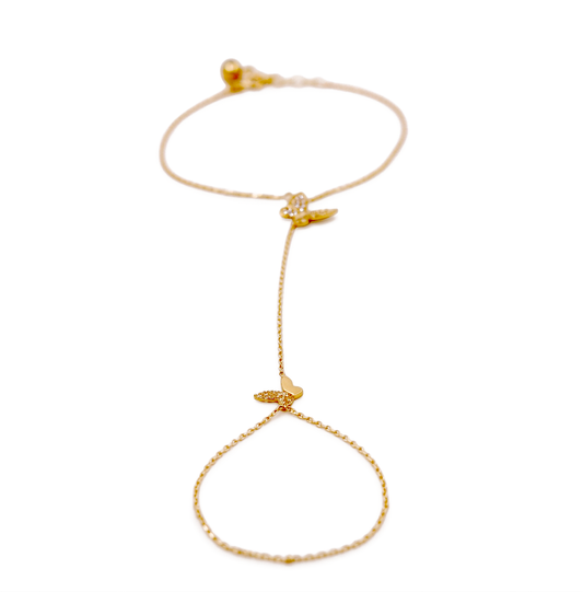 14K Yellow Gold Clon Women's Bracelet with Butterflies and Cz / Size: 7.5" / Weight: 2.5 GR
