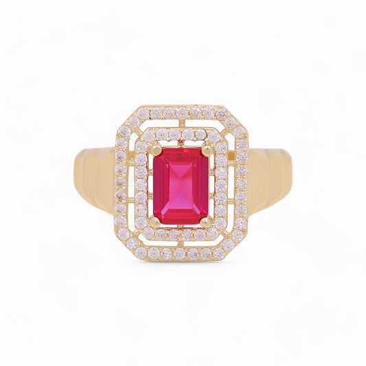 10K Yellow Gold Women's Fashion Ring with Pink Cz / Size: 7 / Weight: 2.6 GR / P53R-51
