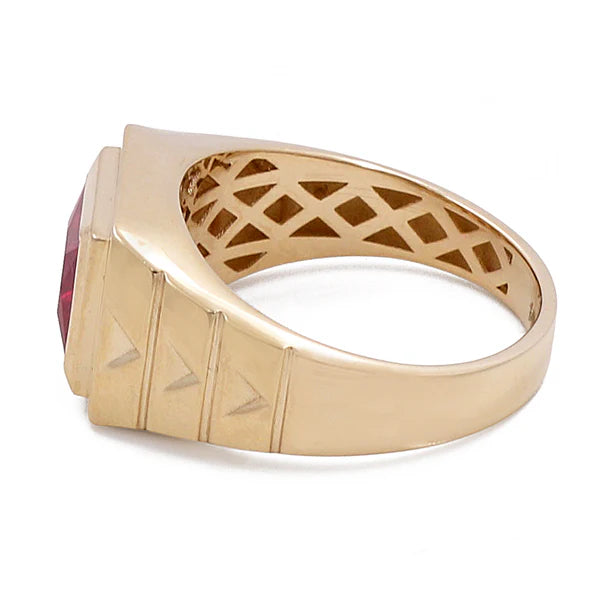 14K Yellow Gold Cuadrado Men's Ring with Red Cz / Size 10.5 / Weight 6.3gr / BOMR4FS-32