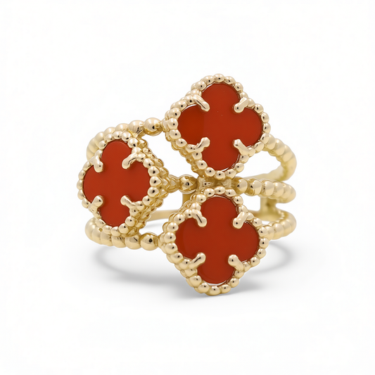 14K Yellow Gold Women’s Fashion Ring / Three Red Clover/ Size 8/ Weight: 5.4 GR / COWR4FL-11