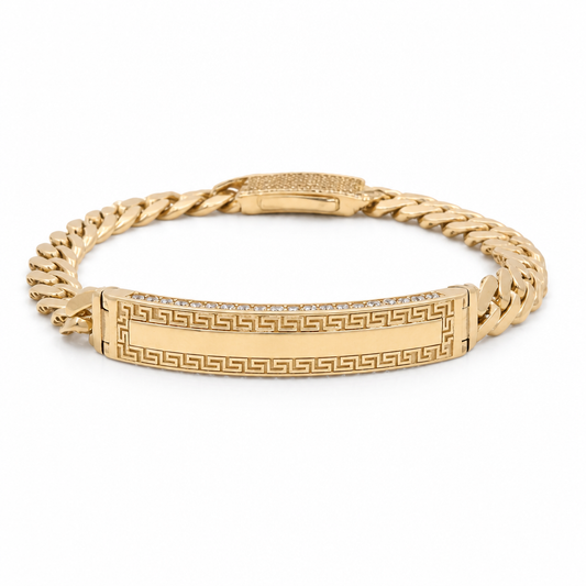 14K Yellow Gold Monaco ID Bracelet with Greek / CZ / Size: 7mm 7.5" / Weight: 12.1 GR / DCAWB4MONID7-7.5